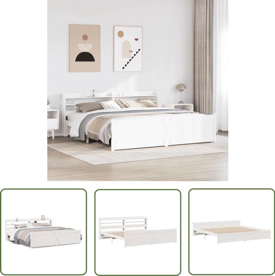 VidaXL Bedframe met hoofdeinde zonder matras 180x200 cm wit Bedframe Massief Hout Grenen Bed Slaapkamer