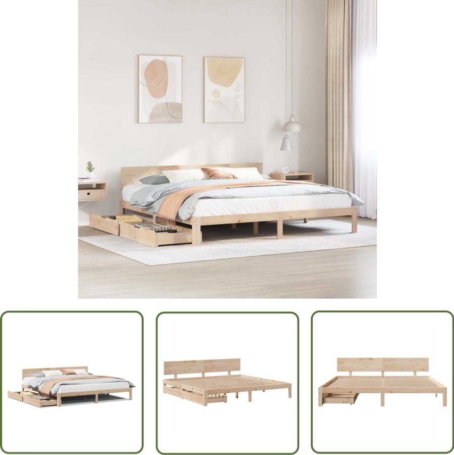 VidaXL Bedframe met lades massief grenenhout 200x200 cm Bedframe Massief Hout Grenenhout Bedbodems Opbergladekasten