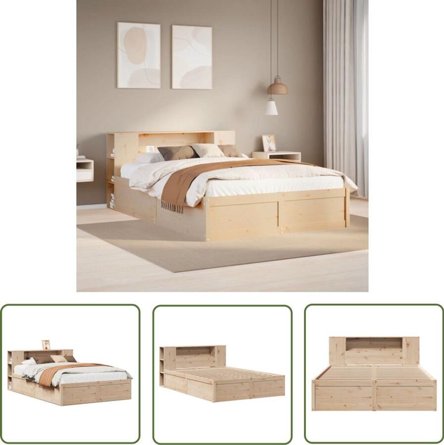 VidaXL Massief Hout Bedframe zonder matras massief grenenhout 150x200 cm Grenenhout Bedbank Hoofdbord