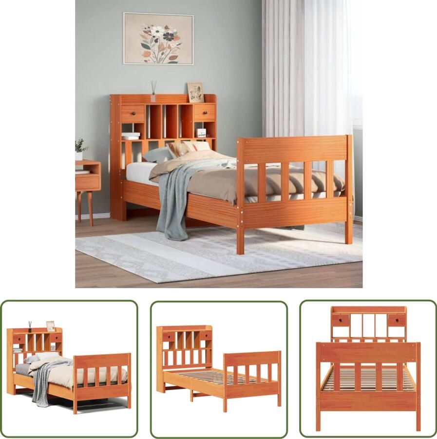VidaXL Massief Hout Bedframe zonder matras massief grenenhout wasbruin 90x200 cm Grenen Bed Slaapkamervloer