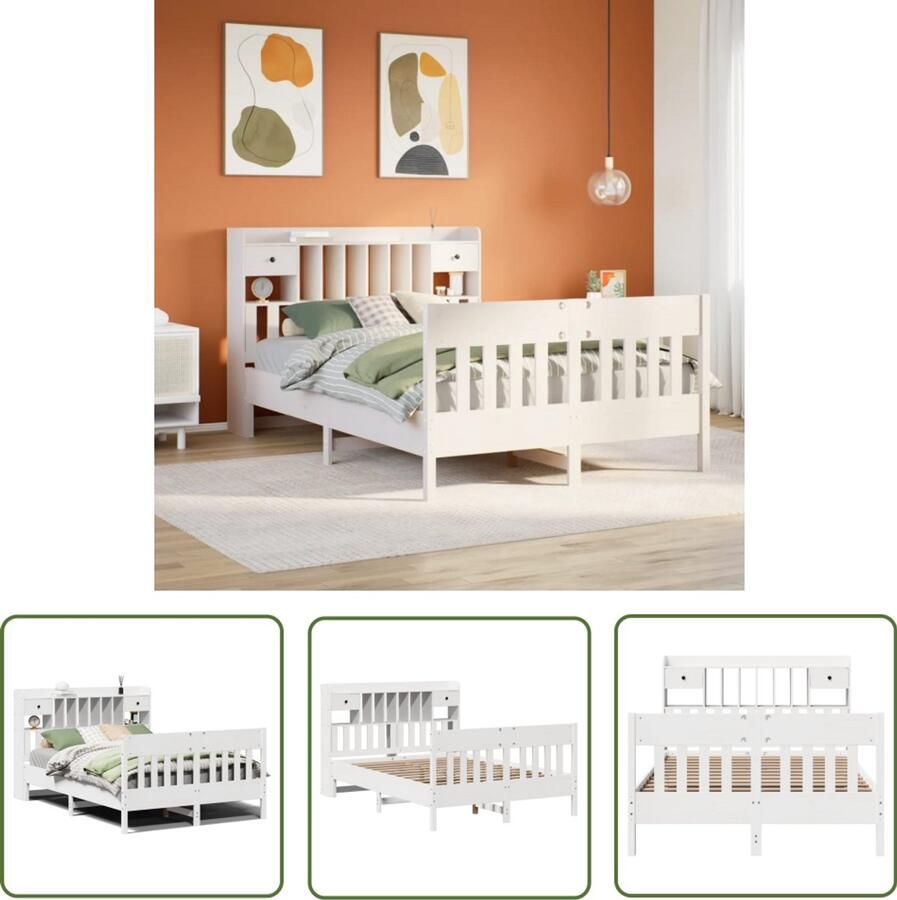 VidaXL Massief Hout Bedframe zonder matras massief grenenhout wit 140x200 cm Grenen Bed Slaapkamer