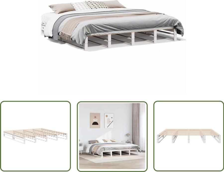 VidaXL Massief Hout Bedframe zonder matras massief grenenhout wit 180x200 cm Grenen Bed Slaapkamervloerisolatie