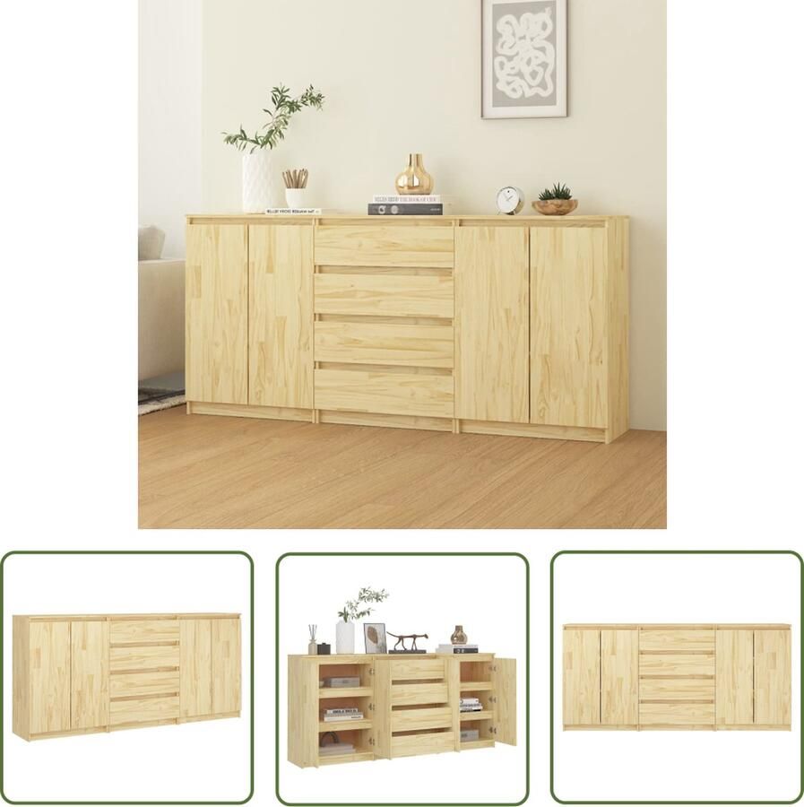 The Living Store Bijzetkasten 3 st massief grenenhout Bijzetkast Nachtaankast Grenenhout Hout Meubel Opbergkast