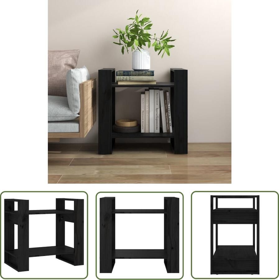 The Living Store Boekenkast kamerscherm 60x35x57 cm massief grenenhout zwart Boekenkast Massief Hout Grenenhout Zwarte Boekenkast Boekenplank - Foto 2