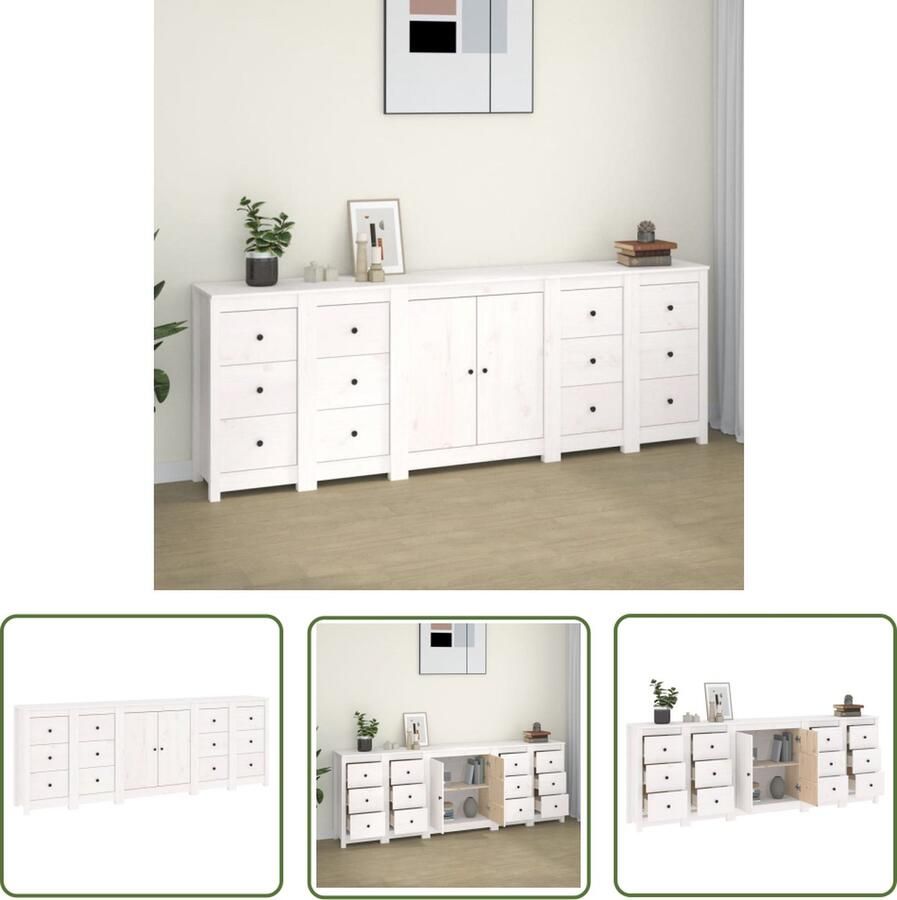 The Living Store Dressoir 230x35x80 cm massief grenenhout wit Dressoir Houten Dressoir Grenenhouten Dressoir Wit Dressoir Opbergmeubels
