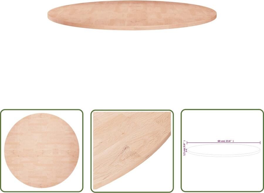 The Living Store Tafelblad rond Ø60x1 5 cm onbehandeld massief eikenhout Eikenhouten Tafelblad Massief Hout Ronde Tafel Vintage Tafel Landelijke Tafel - Foto 2