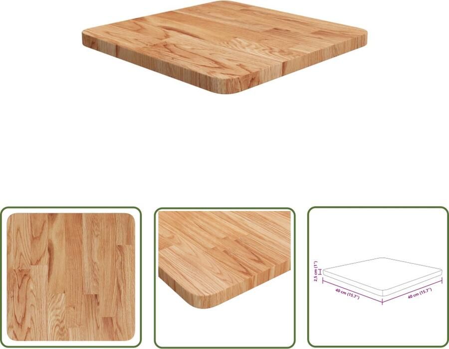 The Living Store Tafelblad vierkant 40x40x2 5cm massief eiken lichtbruin Eikenhouten Tafelblad Massief Hout Tafelblad Vervangen Rustic Design Vintage Tafel