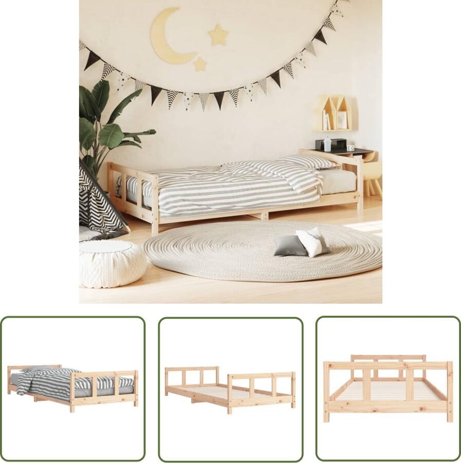The Living Store Kinderbedframe Massief Grenenhout Eenpersoonsbed 205.5 x 95.5 x 45 cm Functioneel design Kinderbed Frame Massief Hout Grenenhout Bruine Kleur Eenpersoonsbed