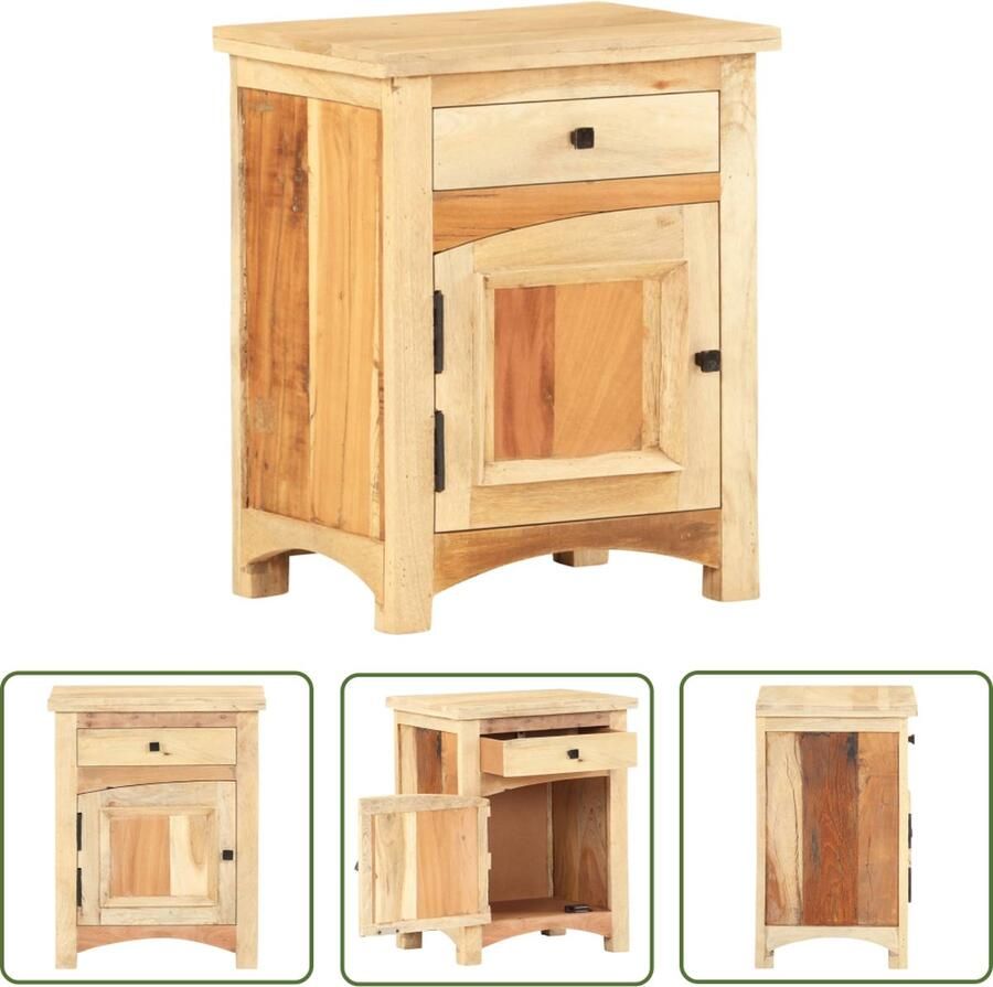 The Living Store Nachtkastje Massief Hout 40 x 30 x 50 cm 1 lade en 1 deur Nachtkastje Massief Hout Vintage Stijl Industriële Meubels Kamermeubel - Foto 2