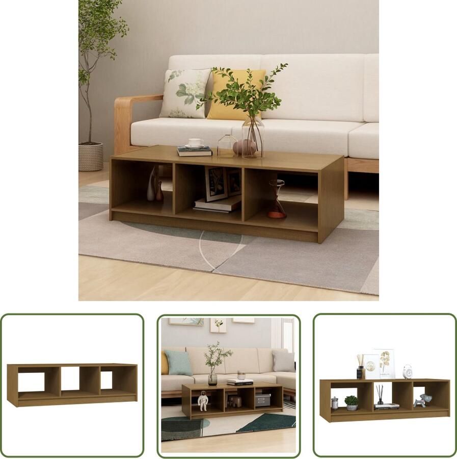The Living Store Banktafel Modern Massief Grenenhout 110 x 50 x 34 cm Honingbruin Salontafel Massief Hout Grenenhout Bruine Meubels Moderne Salontafel - Foto 2