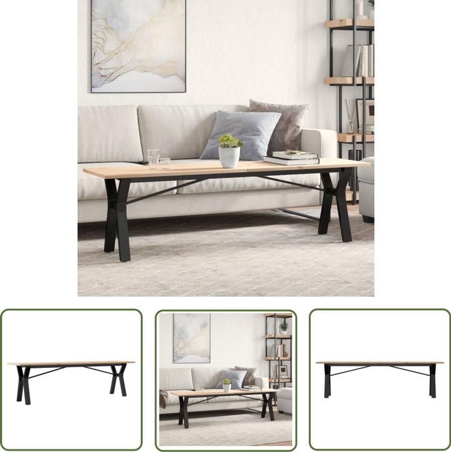 The Living Store Salontafel Y-frame 160x40x45 cm massief grenenhout en gietijzer Salontafel Houten Tafel Koffietafel Zitkamer Meubilair Grenenhout