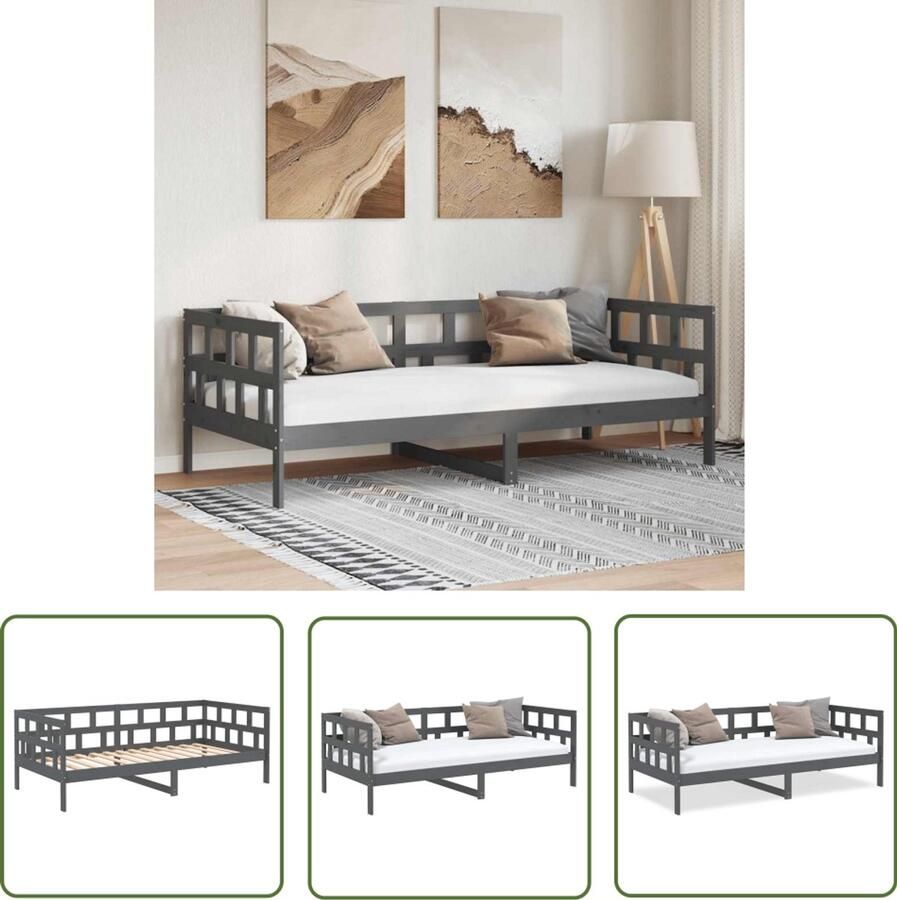 The Living Store Slaapbank massief grenenhout grijs 80x200 cm Slaapbank Slaapbanken Bedbank Bed Bedframe Houten Bedframe Bedbodem Logeerbed Slaapmeubel Ledikant Bedbanken - Foto 2