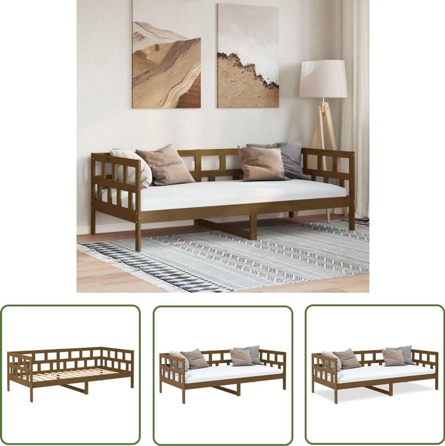 The Living Store Slaapbank massief grenenhout honingbruin 80x200 cm Slaapbank Slaapbanken Bedbank Bed Bedframe Houten Bedframe Bedbodem Logeerbed Slaapmeubel Ledikant Bedbanken