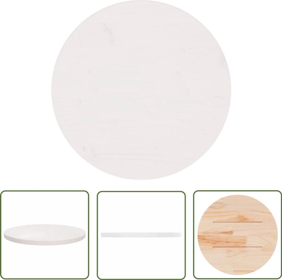 The Living Store Tafelblad Ø60x2 5 cm massief grenenhout wit Tafelblad Massief Hout Grenenhoute Wit Tafelblad Ronde Tafelblad - Foto 2