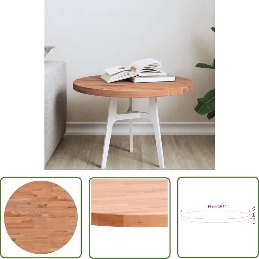 The Living Store Massief beukenhouten tafelblad 50 x 2.5 cm rond Tafelblad Massief Hout Beukenhout Ronde Tafel Salontafel