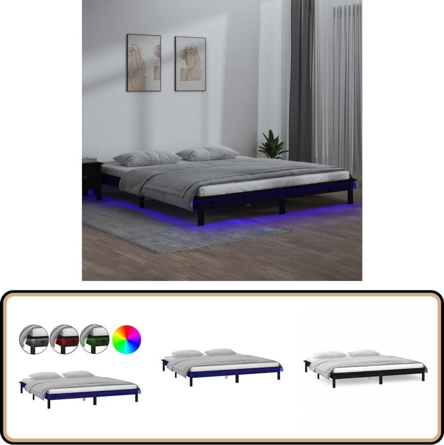 VidaXL Massief Houten Bedframe 120x200 cm Zwart Bedframe Houten Bed Led Verlichting Slaapkamers Grenenhout Dubbel Bed Black Furniture Bedroom Decor