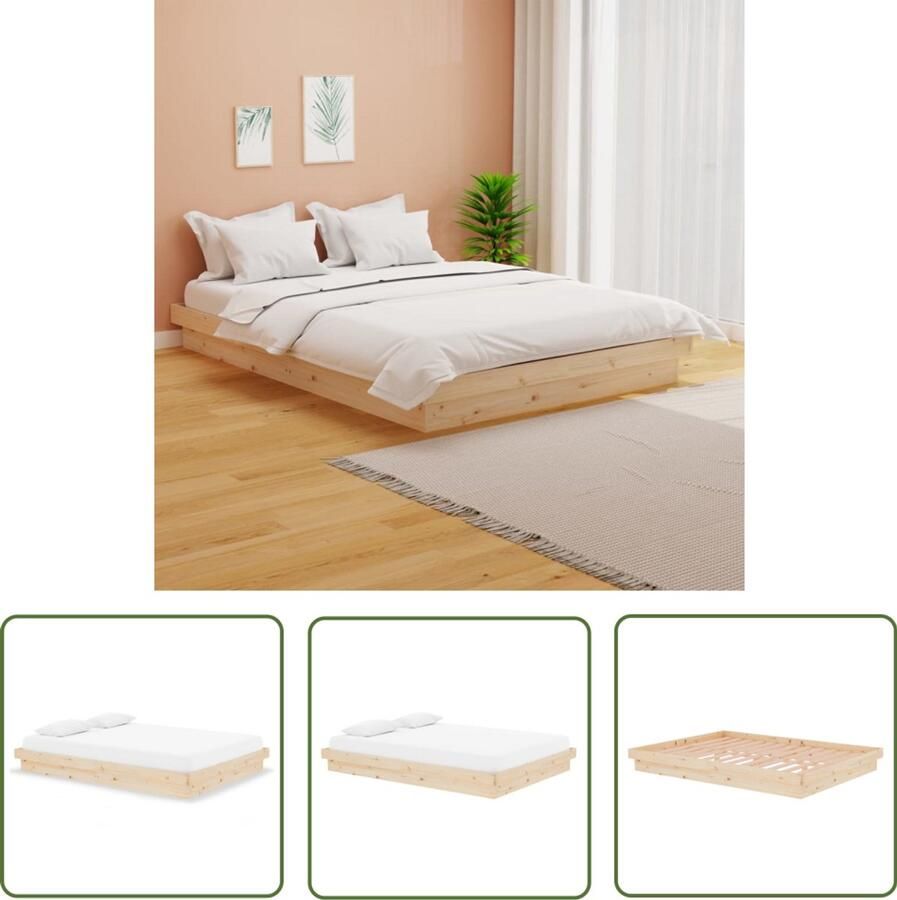 VidaXL Massief Houten Bedframe 135x190 cm Grenenhout Houten Bed Frame Tweepersoons Bed Massief Grenenhout Rustic Design Slaapkamer Meubels Bed Frames