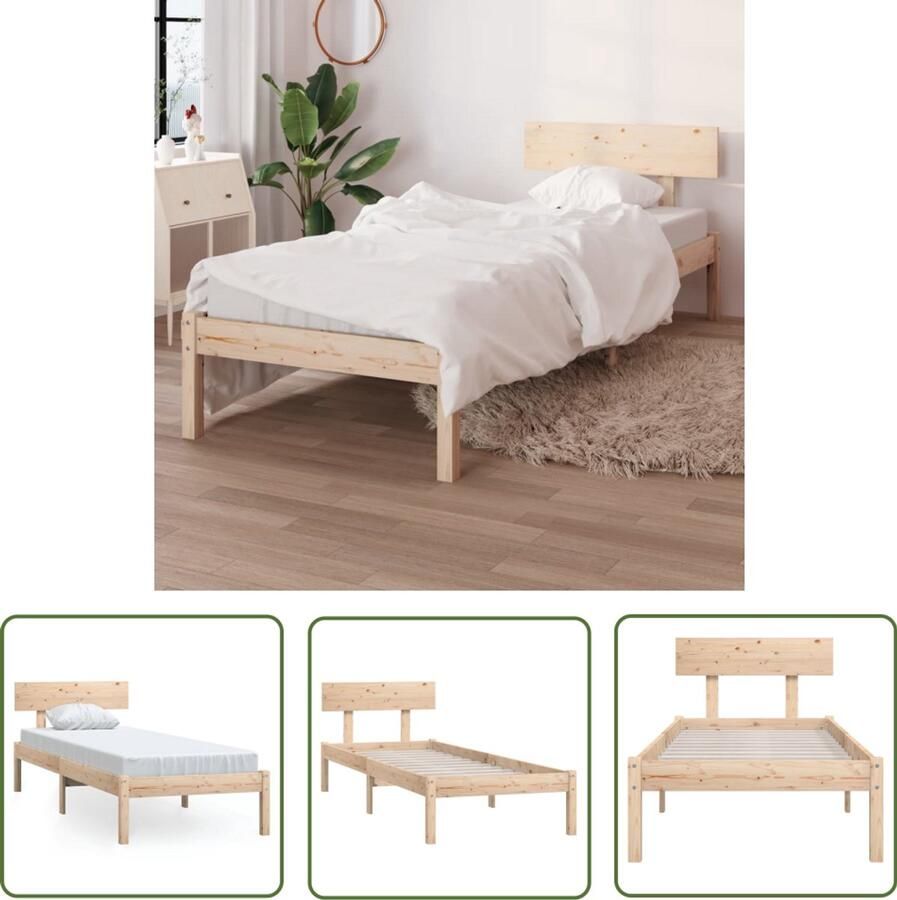 VidaXL Massief Houten Bedframe 75x190 cm Massief Houten Bedframe Eenpersoonsbed Bed Frame Houten Bed Bedhead Slaapcomfort Modern Design Bruine Kleur