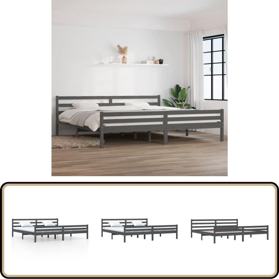 VidaXL Massief Houten Bedframe Grijs 200x200 cm Houten Bedframe Massief Grenenhout Bed Modern Bedframe Grijs King Size Bedframe Tweepersoons Bedframe