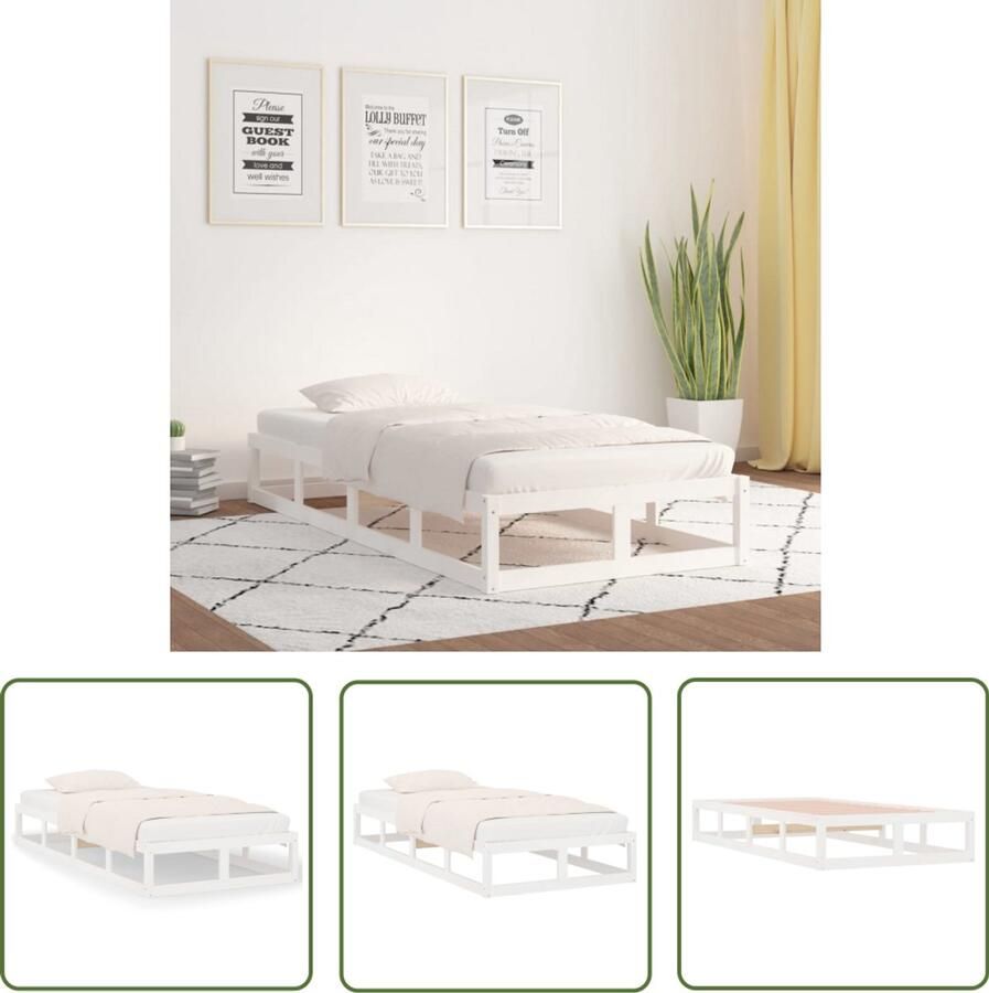 VidaXL Massief Houten Bedframe Wit 90x190 cm Houten Bedframe Enkel Bed Witte Bedframe Modern Bed Klein Bed Stapelbaar Bed Budget Bed