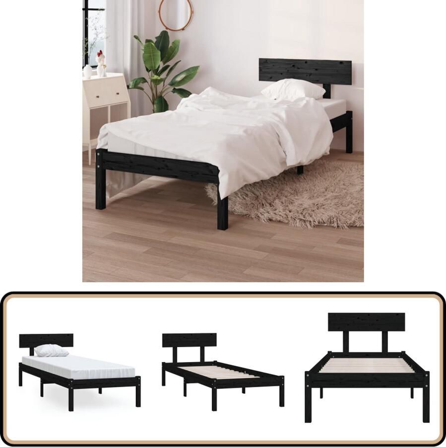 VidaXL Massief Houten Bedframe Zwart 75x190 cm Slaapkamerinrichting Houten Bed Frame Enkel Bed Massief Grenenhout Zwart Bed Tweepersoonsslaapkamer