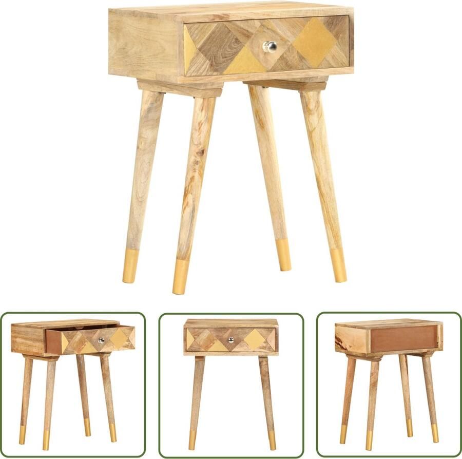 The Living Store Nachtkastje Massief Mangohout 43 x 30 x 58 cm met lade Nachtkastje Massief Mangohout Salontafel Kamermeubel Slaapkamermeubel - Foto 2