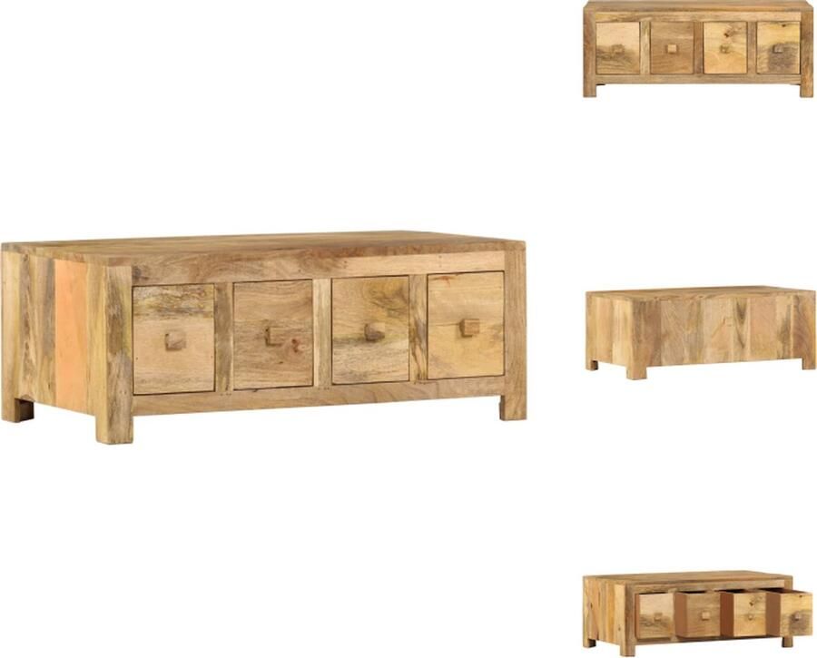 VidaXL Salontafel Salontafels Houten Salontafel Houten Salontafels Salontafel met 4 lades 90x50x35 cm massief mangohout