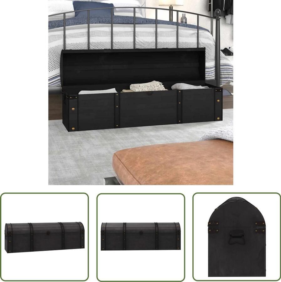 The Living Store Opbergkist Vintage Stijl Massief Hout 120 x 30 x 40 cm Zwart Vintage Opbergkist Massieve Houten Opbergkist Opbergbox Vintage Retro Opbergkist Opbergvak Vintage