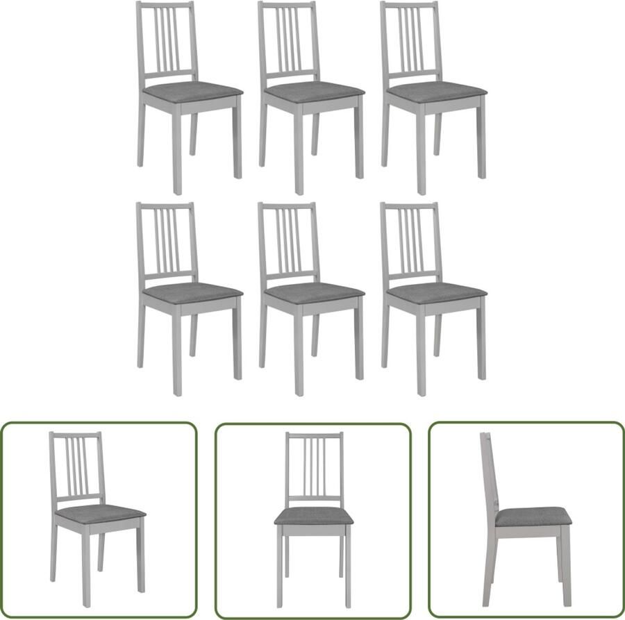 VidaXL Eetkamerstoelen met kussens 6 st massief hout grijs Eetkamerstoel Massieve Houten Stoel Eetkamerstoelen Set Design Stoel Grijze Stoel