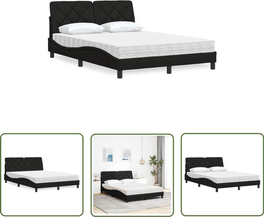VidaXL Matras Bed Frame Bed met matras stof zwart 140x190 cm Slaapcomfort Tweepersoonsbed Houten Bed