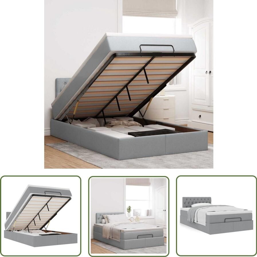 VidaXL Bed met matras 120x200 cm stof lichtgrijs Bed Matras Boxspring Slaapcomfort Opbergruimte