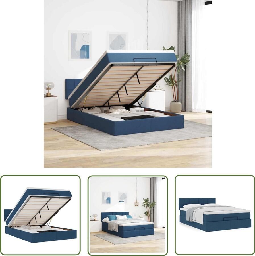 VidaXL Matras Bed met matras 140x190 cm stof blauw Boxspring Slaapcomfort Opbergruimte