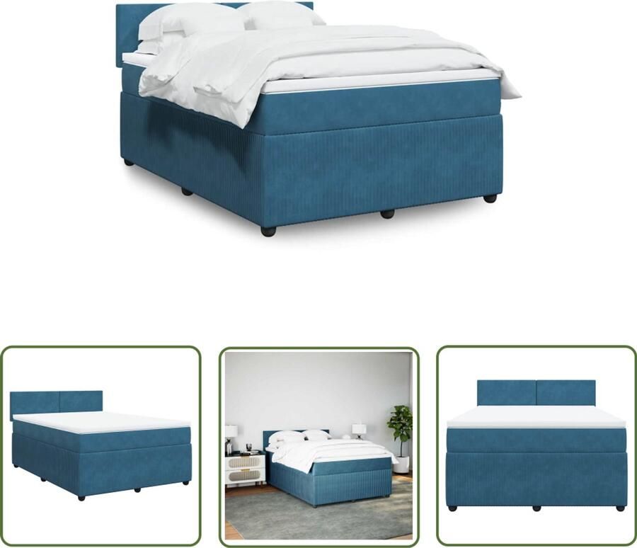 VidaXL Boxspring met matras fluweel blauw 140x200 cm Boxspring Matras Fluweel Bed Frame Slaapkamer