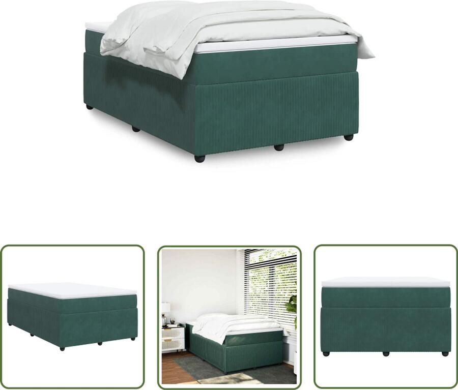 VidaXL Boxspring met matras fluweel donkergroen 120x190 cm Boxspring Matras Fluweel Donkergroen Pocketvering