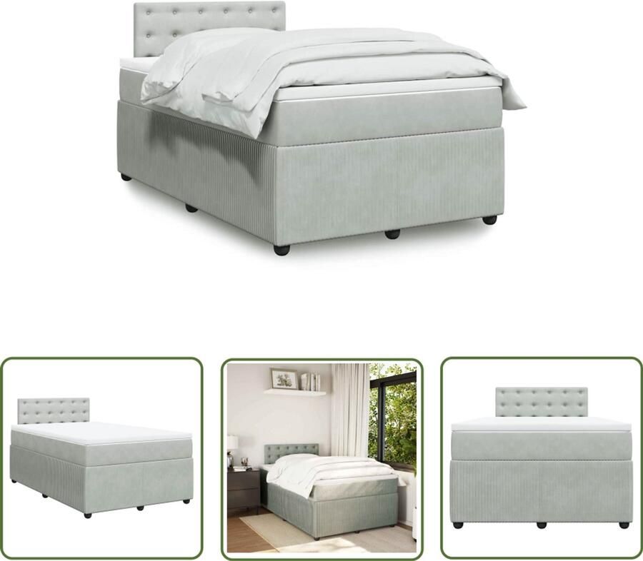 VidaXL Boxspring met matras fluweel lichtgrijs 120x190 cm Boxspring Matras Fluweel Licht Grijs Slaapkamer