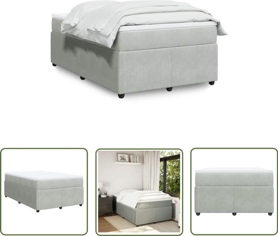 VidaXL Boxspring met matras fluweel lichtgrijs 120x190 cm Boxspring Matras Fluweel Slaapcomfort Bed Frame