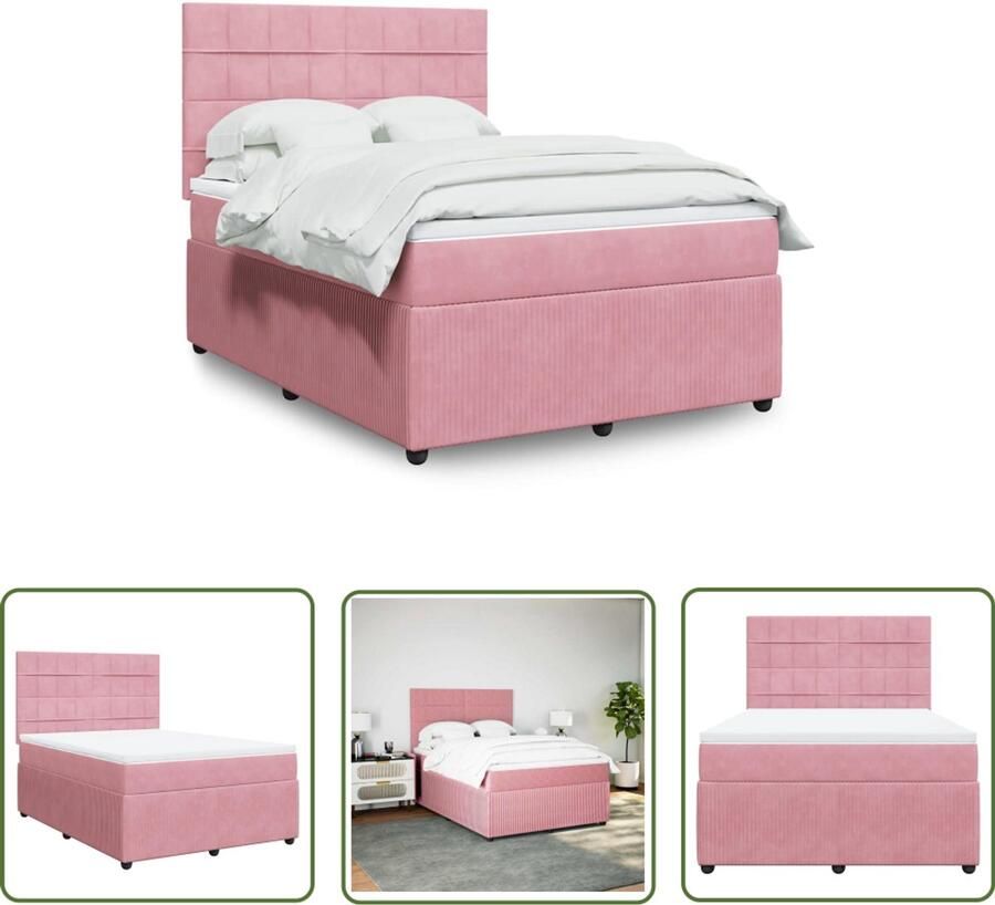 VidaXL Boxspring met matras fluweel roze 160x200 cm Boxspring Matras Fluweel Roze Bed