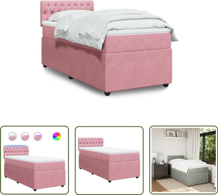VidaXL Boxspring met matras fluweel roze 80x200 cm Boxspring Matras Fluweel Roze Led Verlichting