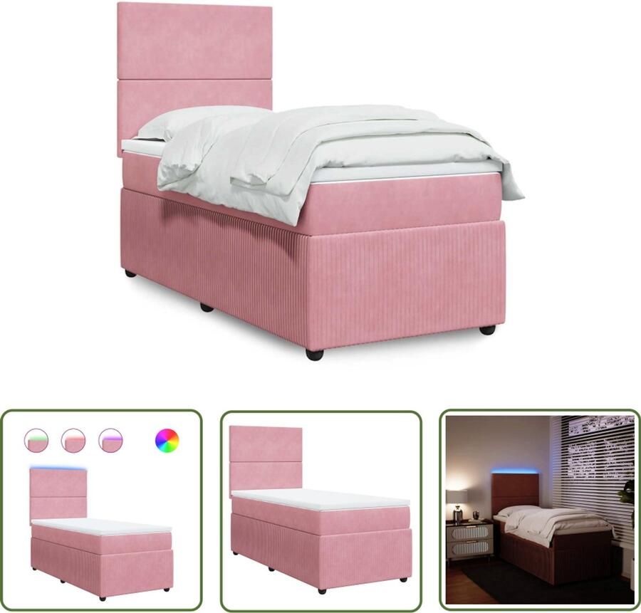 VidaXL Boxspring met matras fluweel roze 90x200 cm Boxspring Matras Fluweel Roze Bed