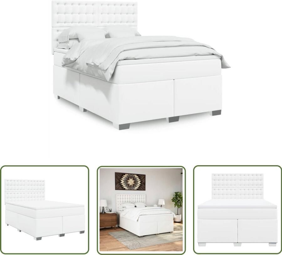 VidaXL Boxspring met matras kunstleer wit 140x200 cm Boxspring Matras Kunstleer Bed Slaapkamer