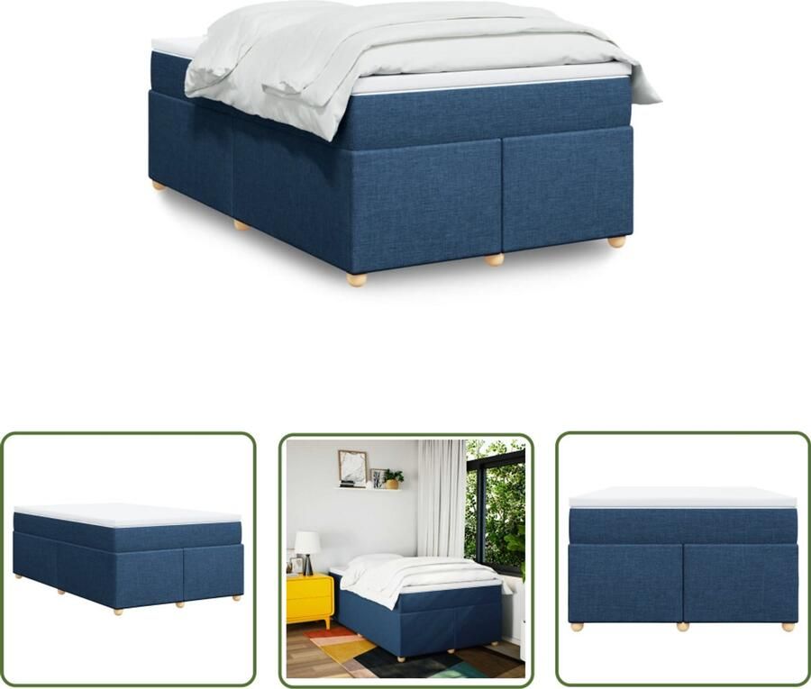 VidaXL Boxspring met matras stof blauw 120x190 cm Boxspring Matras Bed Frame Slaapcomfort Pocketvering