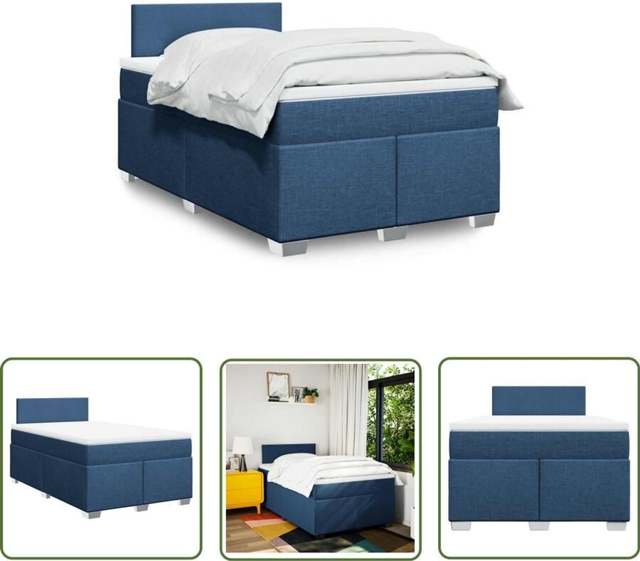 VidaXL Boxspring met matras stof blauw 120x190 cm Boxspring Matras Bed Frame Slaapcomfort Pocketvering - Foto 2