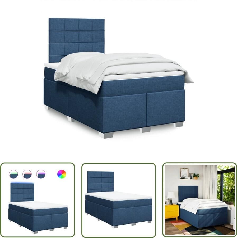 VidaXL Boxspring met matras stof blauw 120x190 cm Boxspring Matras Led Verlichting Slaapcomfort Bedroom Furniture