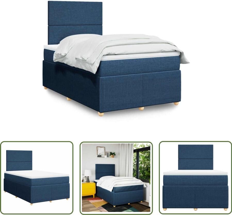 VidaXL Boxspring met matras stof blauw 120x190 cm Boxspring Matras Slaapcomfort Pocketvering Hoofdbord