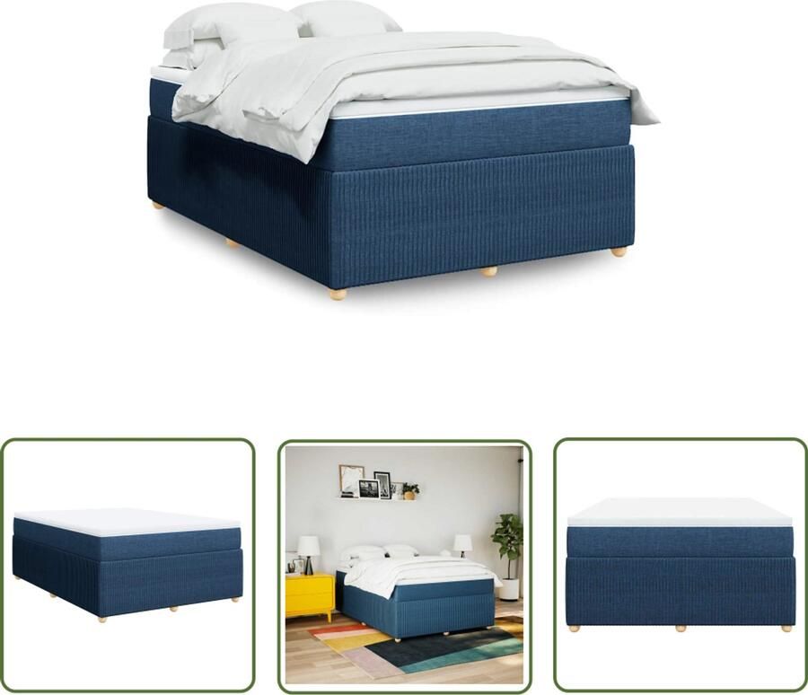 VidaXL Boxspring met matras stof blauw 140x190 cm Boxspring Matras Bed Frame Slaapkamer Boxspringbed
