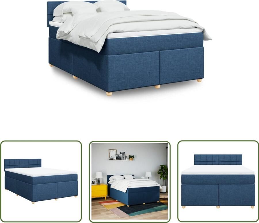 VidaXL Boxspring met matras stof blauw 140x200 cm Boxspring Matras Bed Slaapkamer Comfortabel - Foto 2