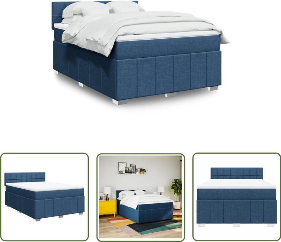 VidaXL Boxspring met matras stof blauw 160x200 cm Boxspring Matras Bed Frame Slaapcomfort Pocketvering