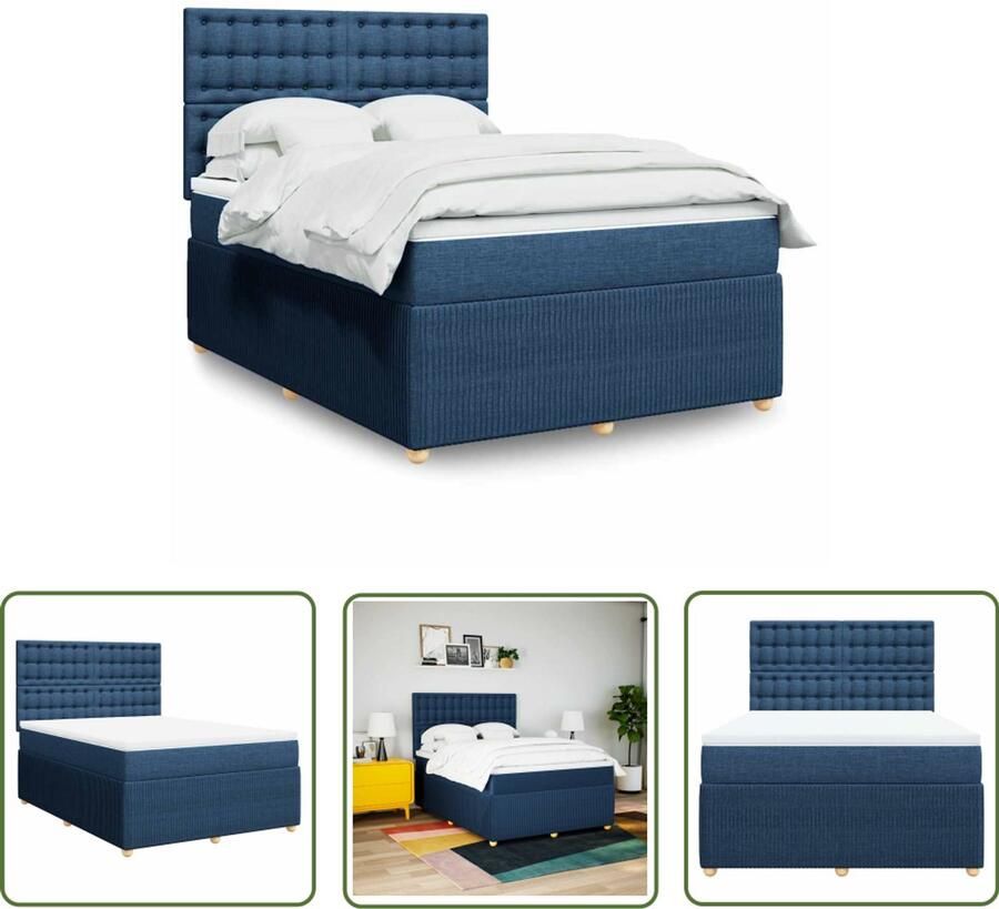 VidaXL Boxspring met matras stof blauw 160x200 cm Boxspring Matras Slaapcomfort Bed Frame Hoofdbord