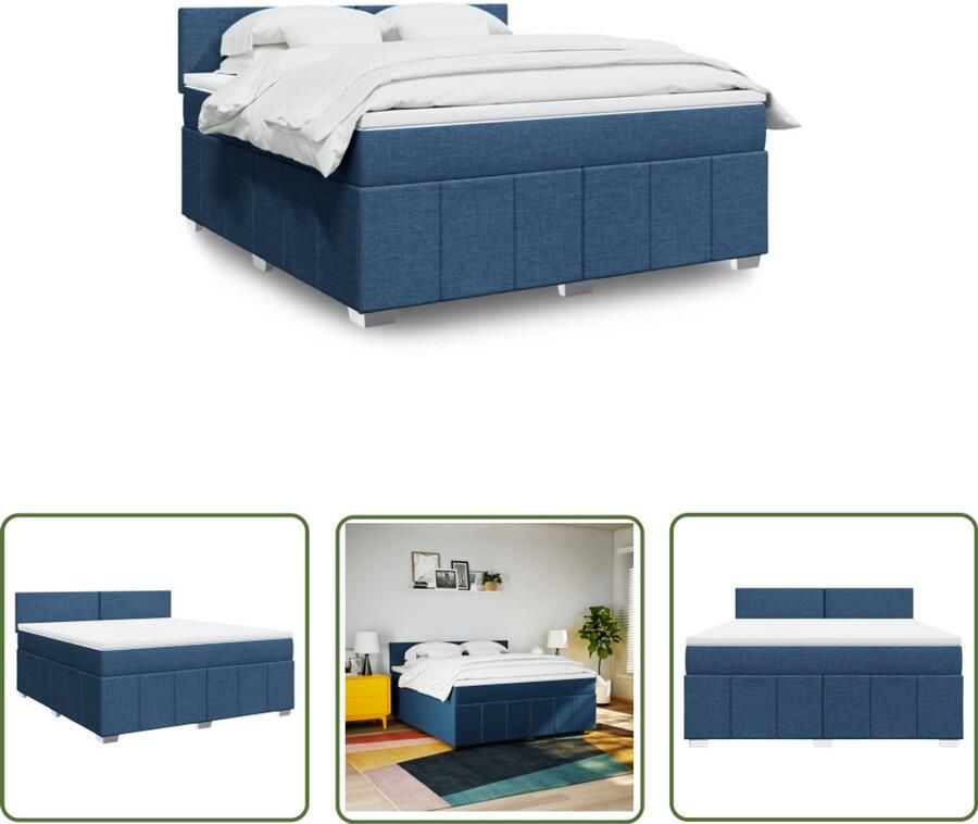 VidaXL Boxspring met matras stof blauw 180x200 cm Boxspring Matras Slaapcomfort Bed Frame Bedroom Furniture - Foto 2