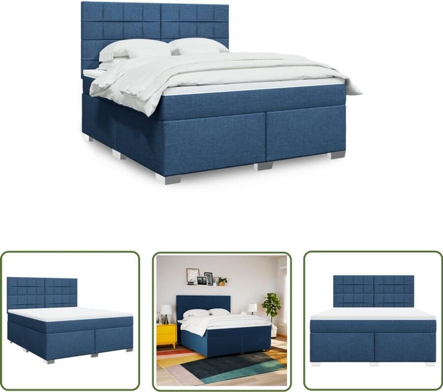 VidaXL Boxspring met matras stof blauw 180x200 cm Boxspring Matras Slaapcomfort Pocketvering Hoofdbord